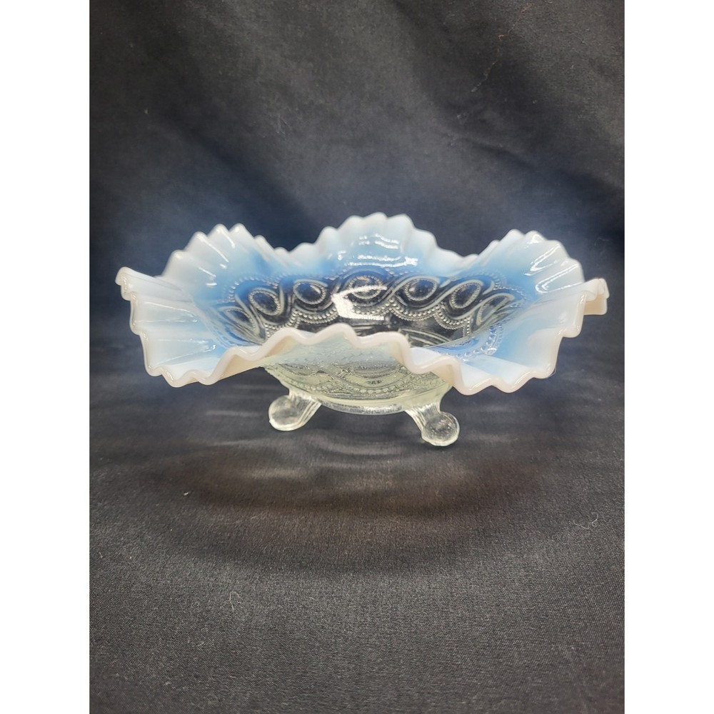 White Opalescent Ruffled Edge Bowl